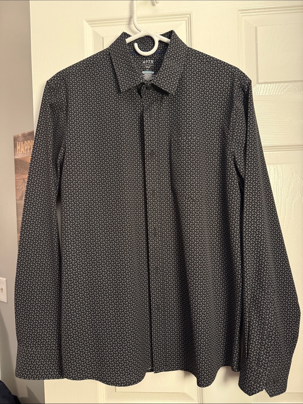 Apt. 9 Men's Black Micro-Pattern Long-Sleeve Button-Down Shirt
